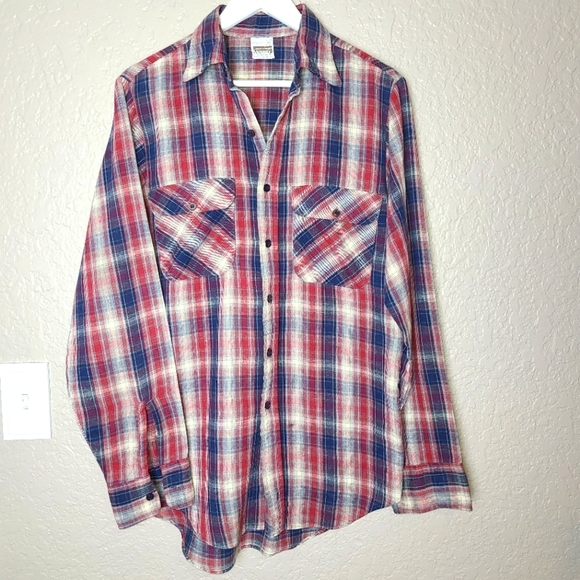 Vintage Montgomery Ward Plaid Button down shirt - Picture 1 of 6
